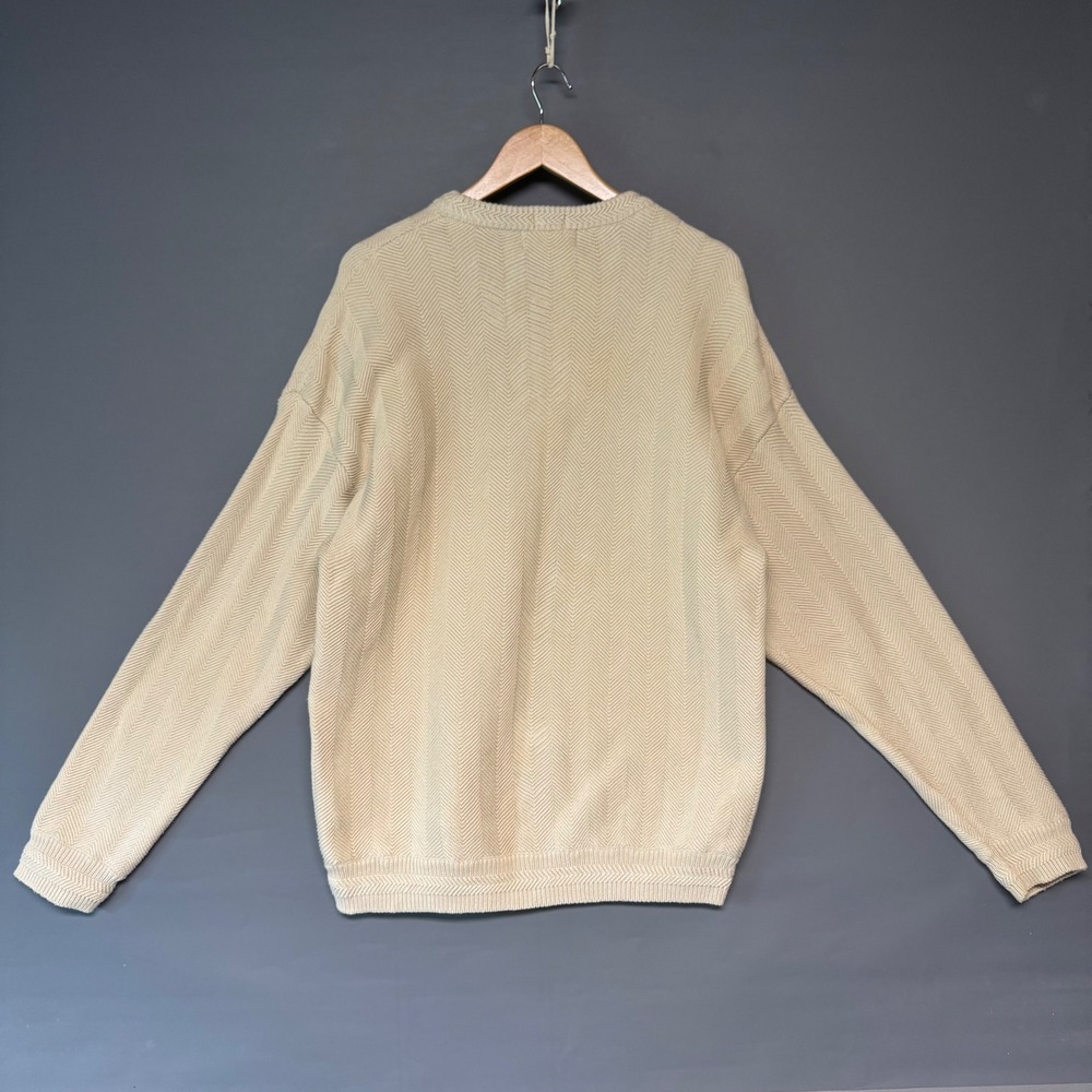 Chaps Ralph Lauren Mens XXL Cream Herringbone Knit Crest Logo Sweater Vintage - Picture 2 of 7